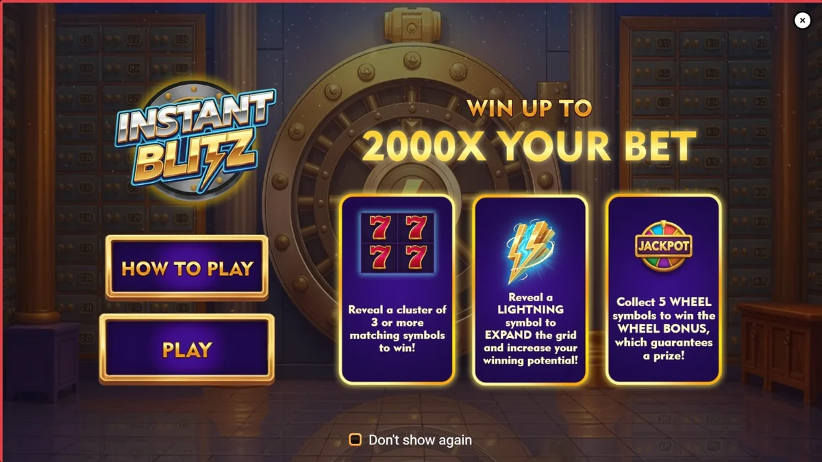 Tampilan visual slot Instant Blitz dengan tema brankas neon futuristik