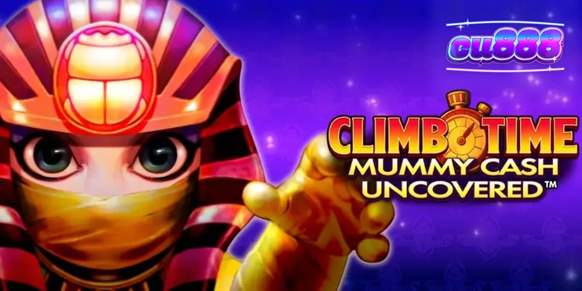 Tampilan visual slot Climb Time Mummy Cash Uncovered dengan nuansa malam Mesir.